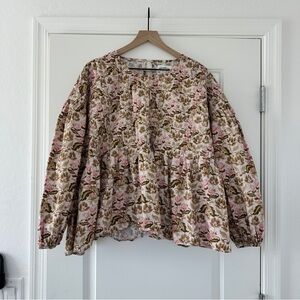 Floral Peasant Blouse - Pink & Olive